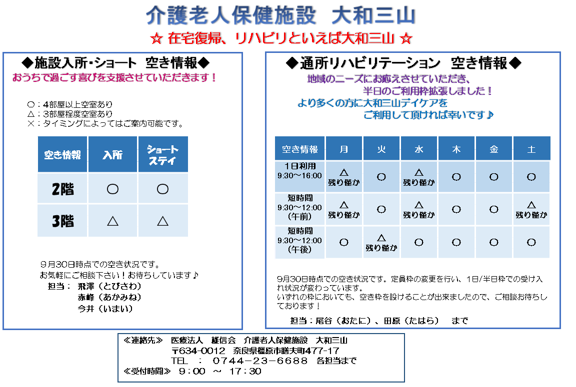 9月30日空き情報